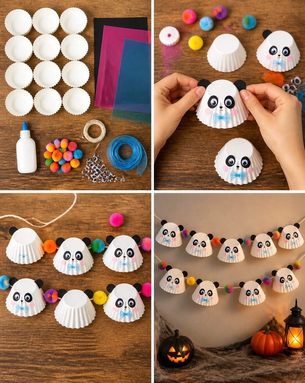 Spooky-Cute Panda Ghost Cupcake-Liner Garland