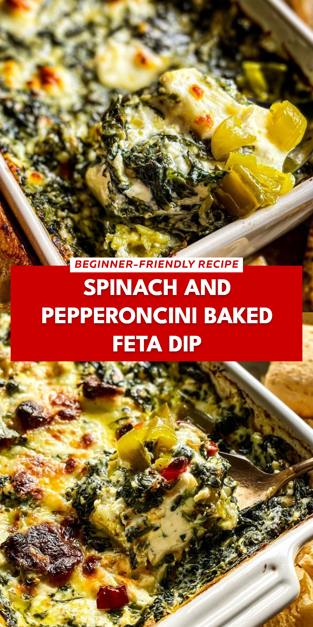 Spinach and Pepperoncini Baked Feta Dip