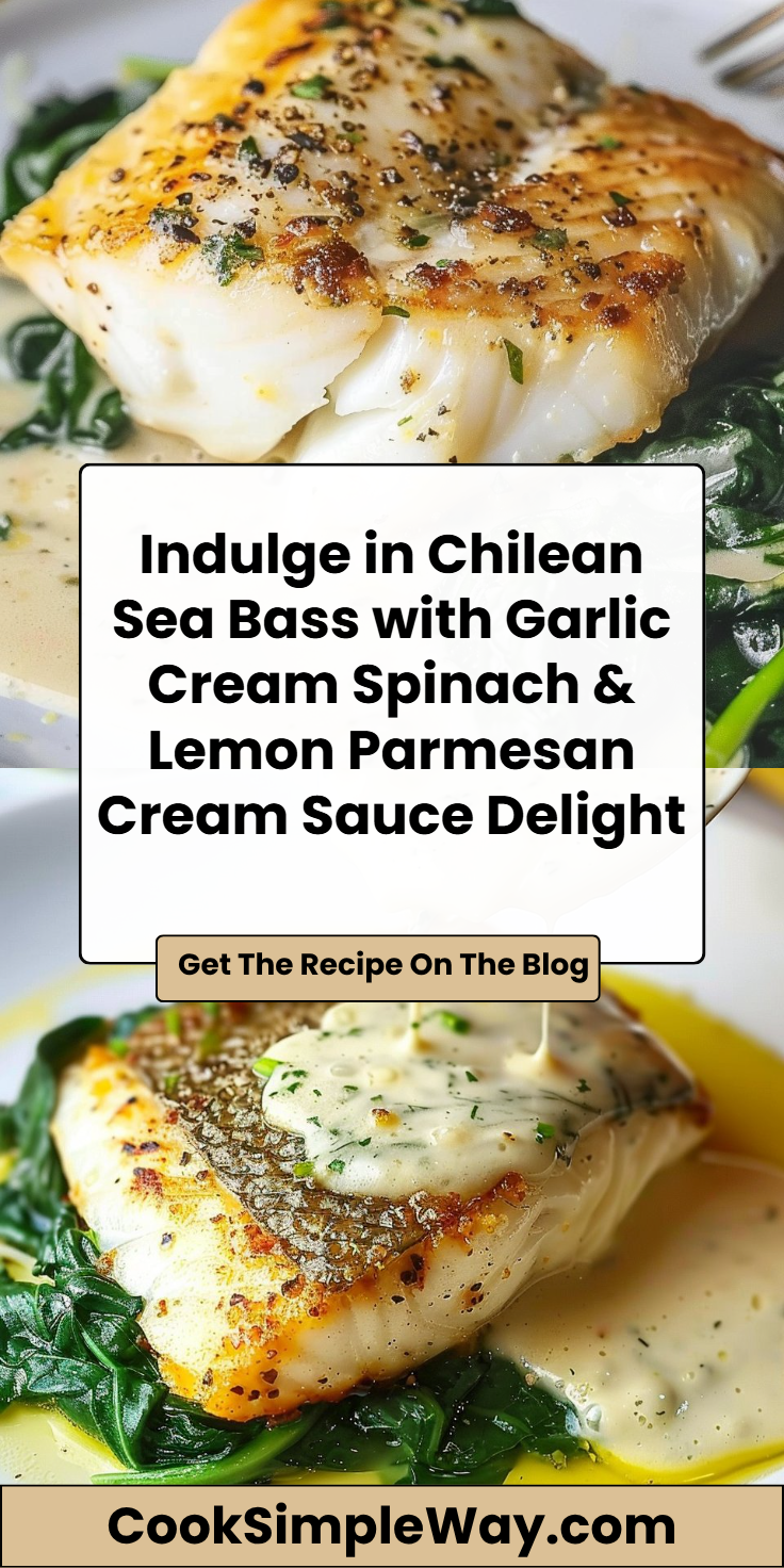 Chilean Sea Bass with Garlic Cream Spinach and Lemon Parmesan Cream Sauce