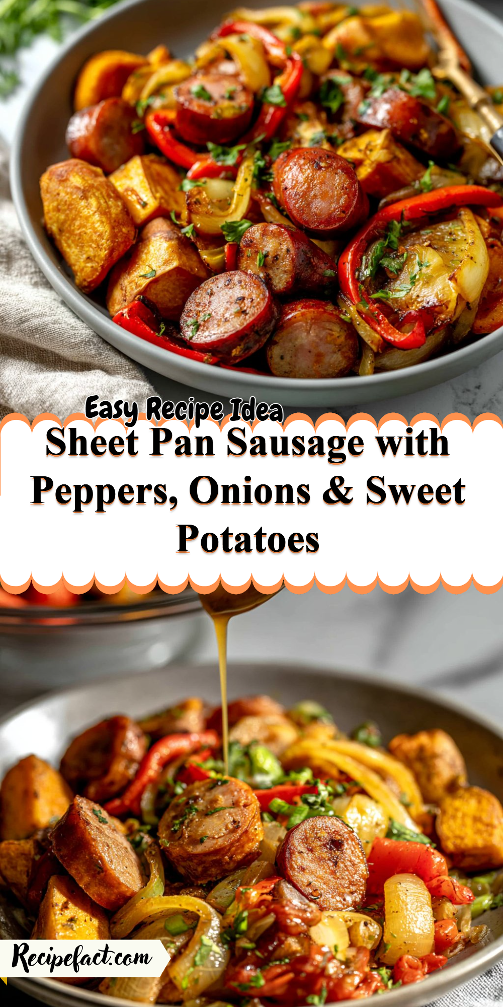 Sheet Pan Sausage with Peppers, Onions & Sweet Potatoes