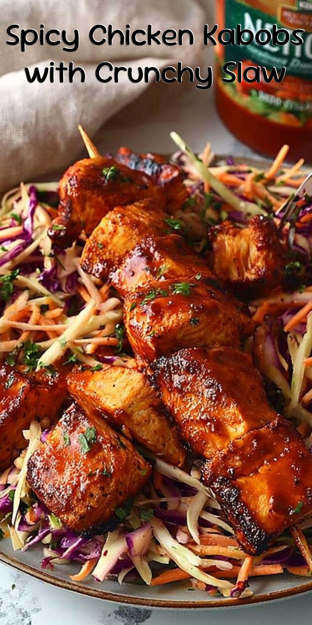 Spicy Chicken Kabobs with Crunchy Slaw