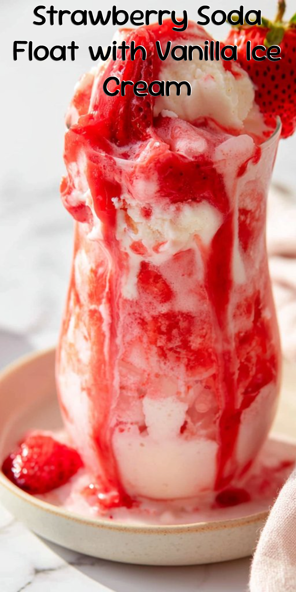Strawberry Soda Float with Vanilla Ice Cream