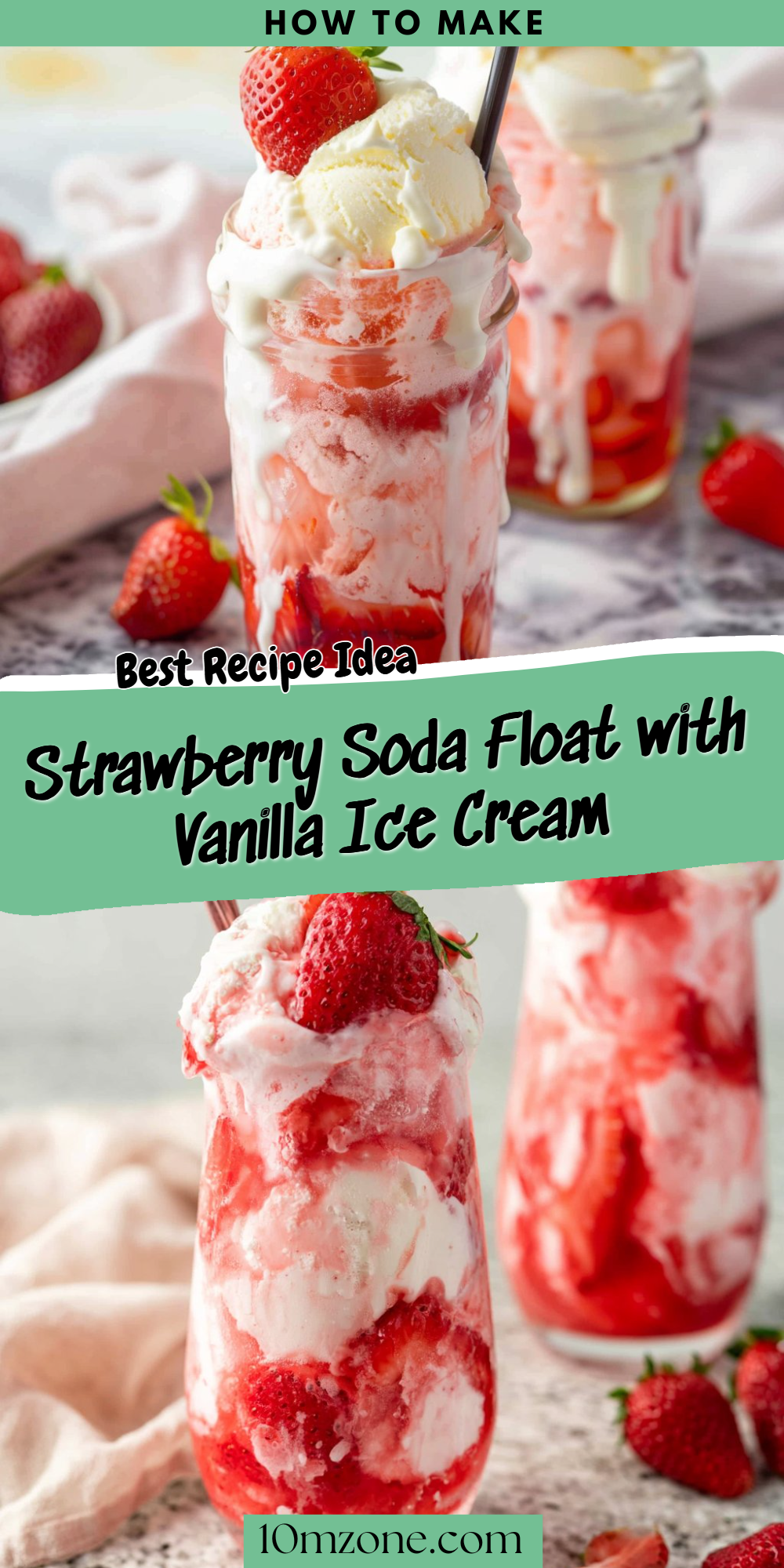 Strawberry Soda Float with Vanilla Ice Cream