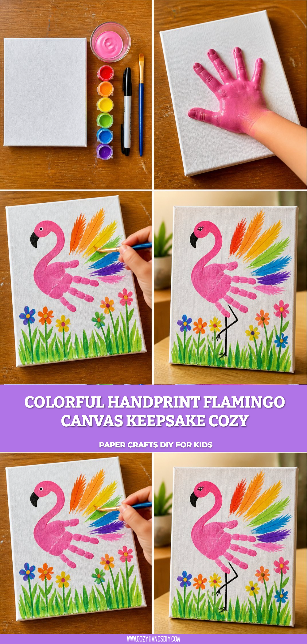 Colorful Handprint Flamingo Canvas Keepsake Cozy