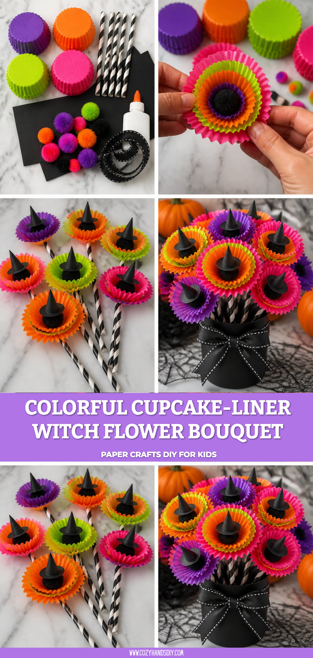 Colorful Cupcake-Liner Witch Flower Bouquet 6 Colorful Cupcake-Liner Witch Flower Bouquet