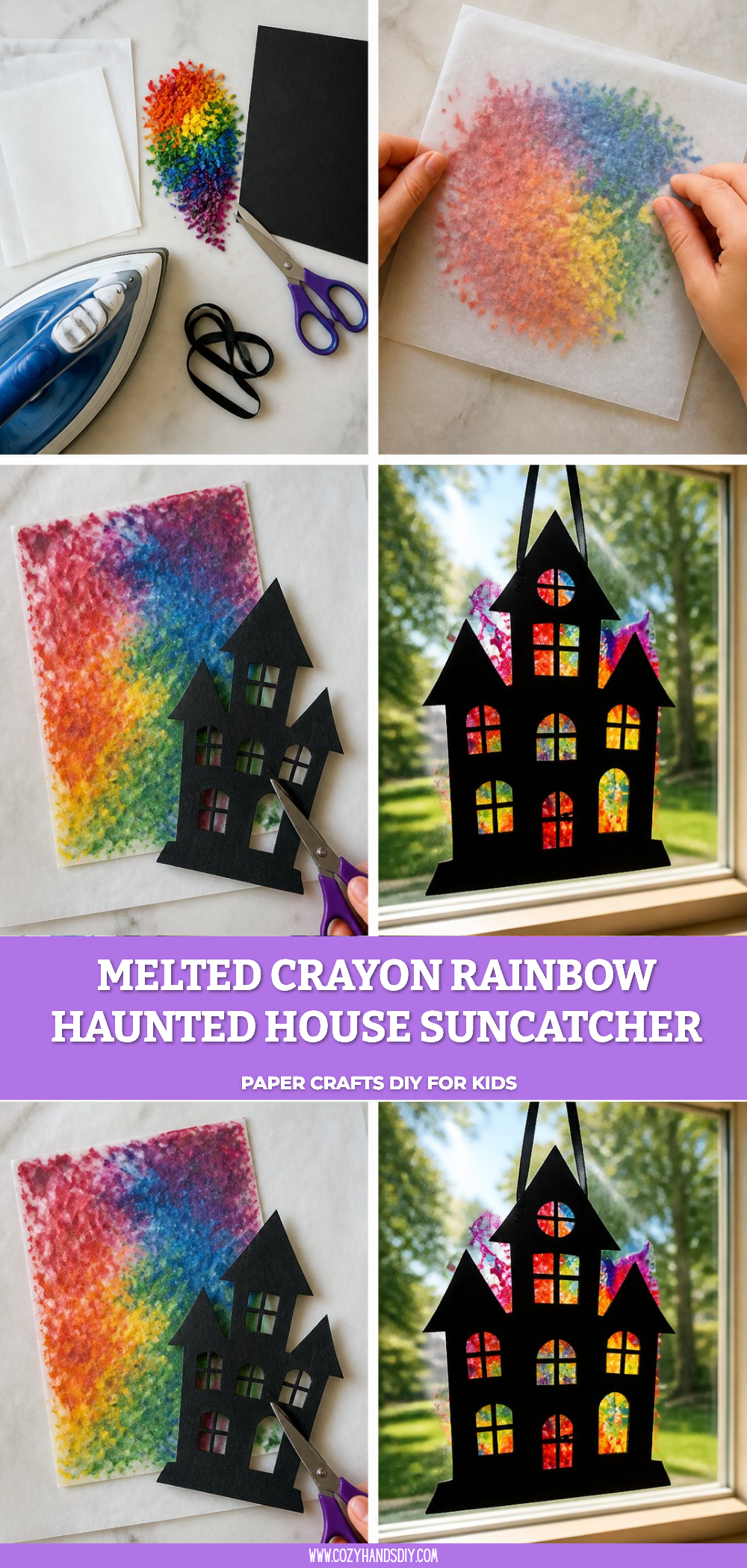 Melted Crayon Rainbow Haunted House Suncatcher