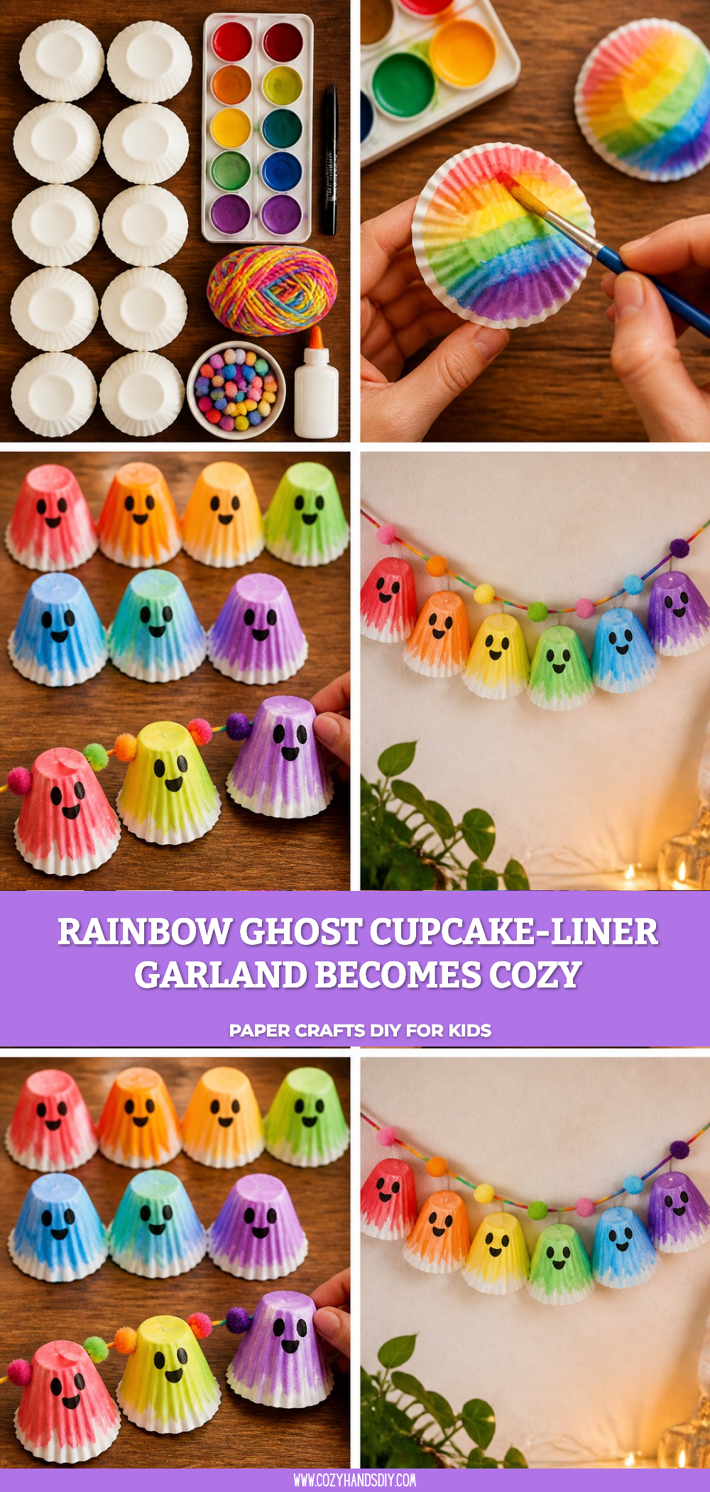 Rainbow Ghost Cupcake-Liner Garland Becomes Cozy 6 Rainbow Ghost Cupcake-Liner Garland Becomes Cozy