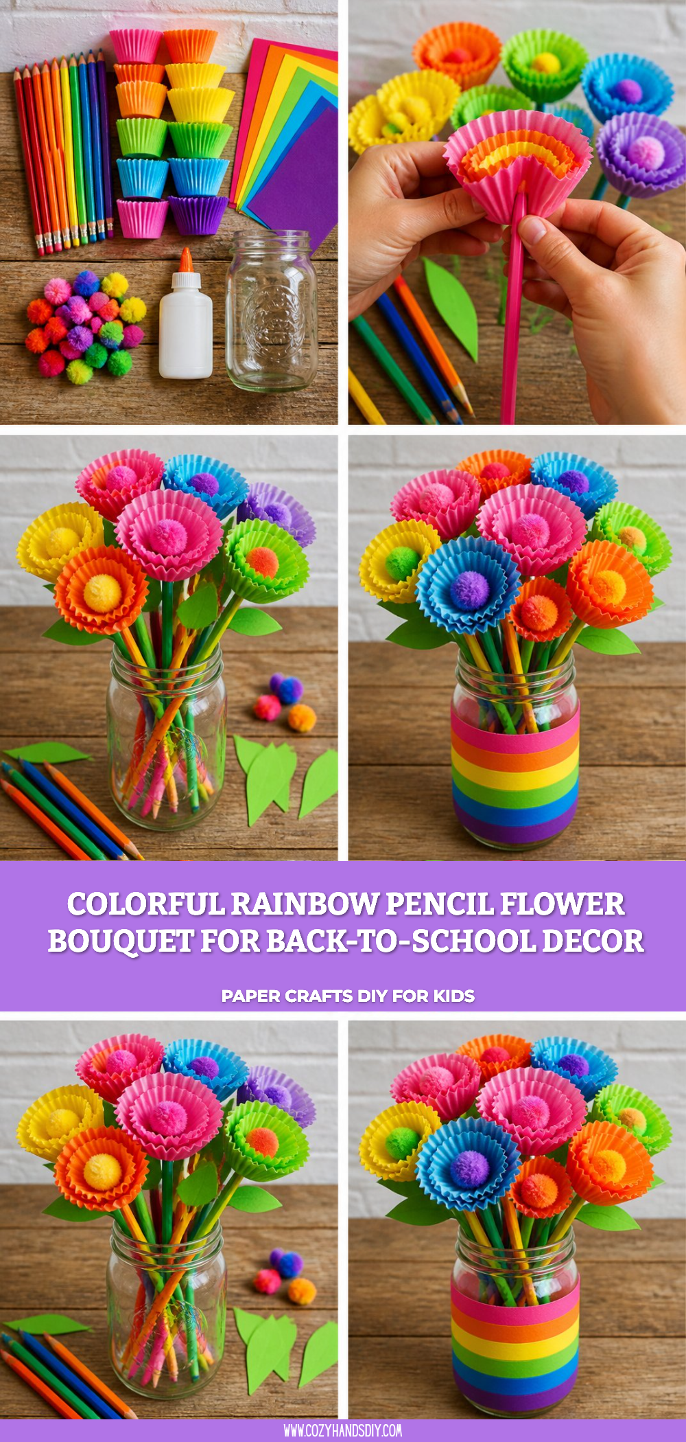 Colorful Rainbow Pencil Flower Bouquet for Back-to-School Decor