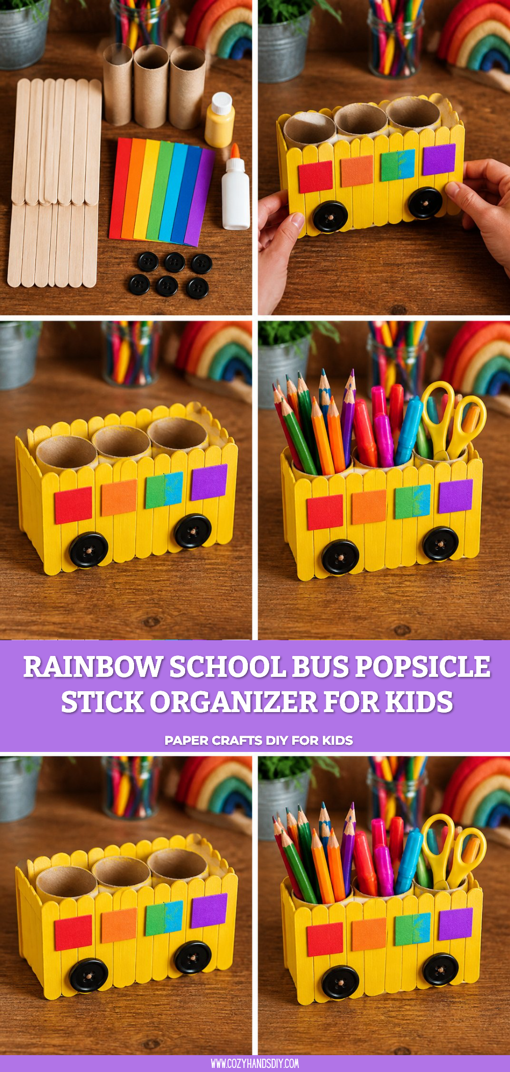 Rainbow School Bus Popsicle Stick Organizer for Kids 6 Rainbow School Bus Popsicle Stick Organizer for Kids