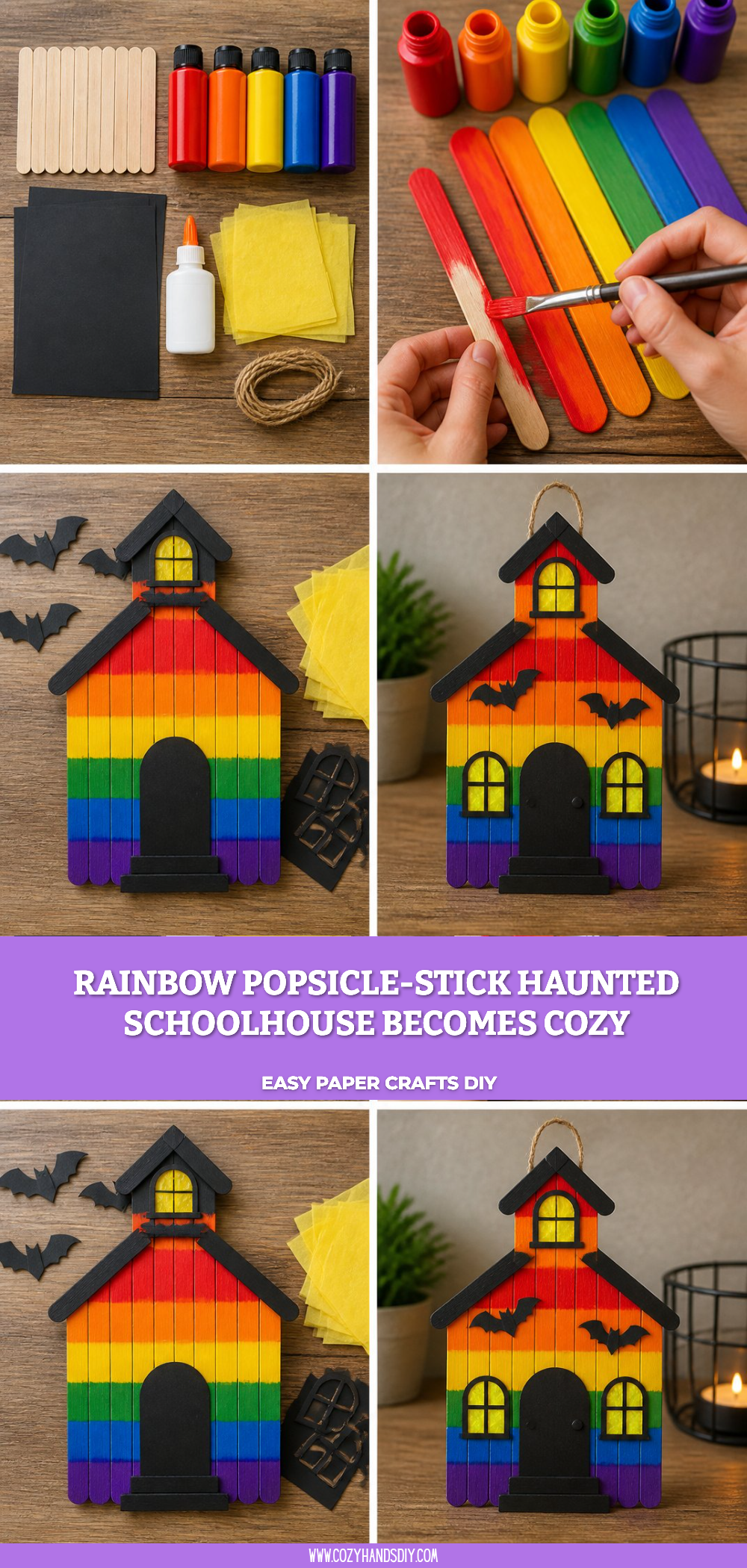 Rainbow Popsicle-Stick Haunted Schoolhouse Becomes Cozy 6 Rainbow Popsicle-Stick Haunted Schoolhouse Becomes Cozy