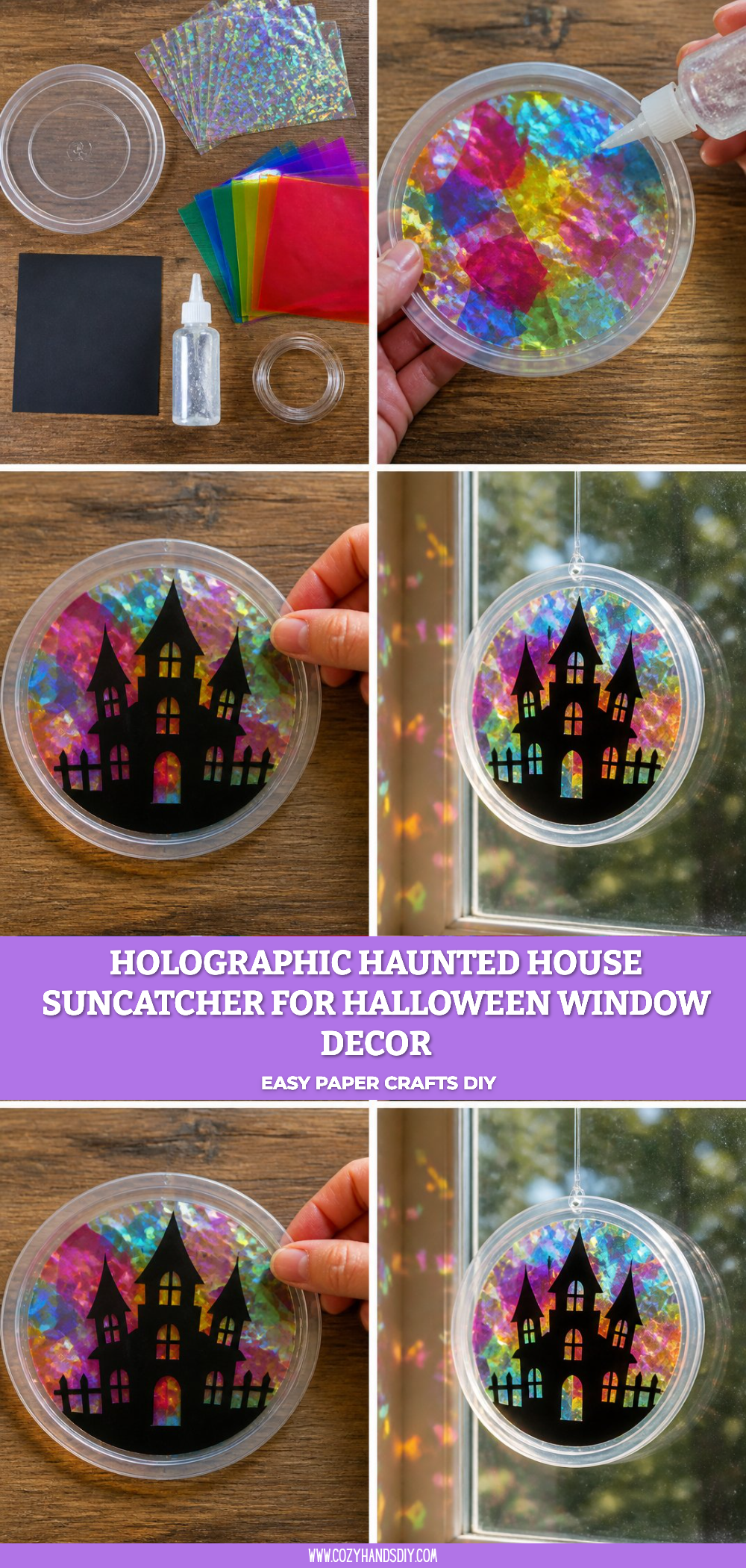 Holographic Haunted House Suncatcher for Halloween Window Decor