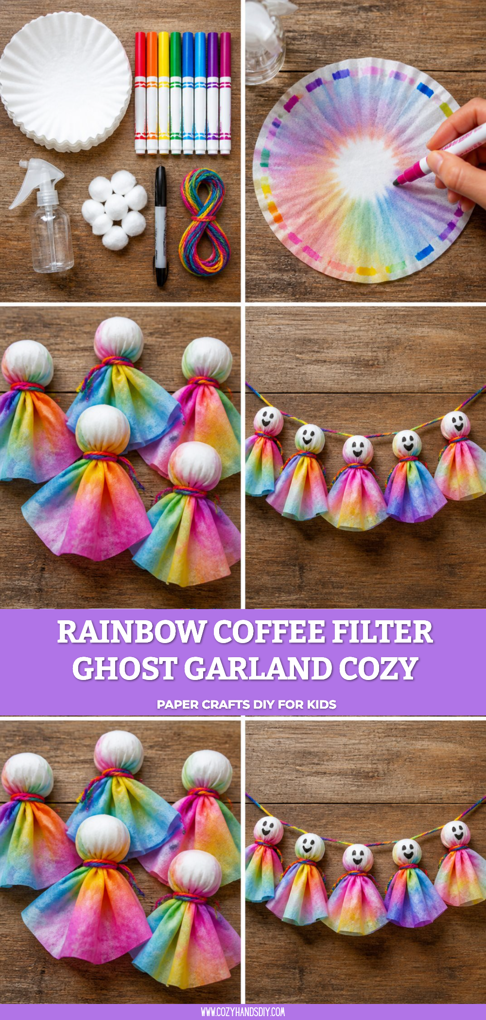 Rainbow Coffee Filter Ghost Garland Cozy