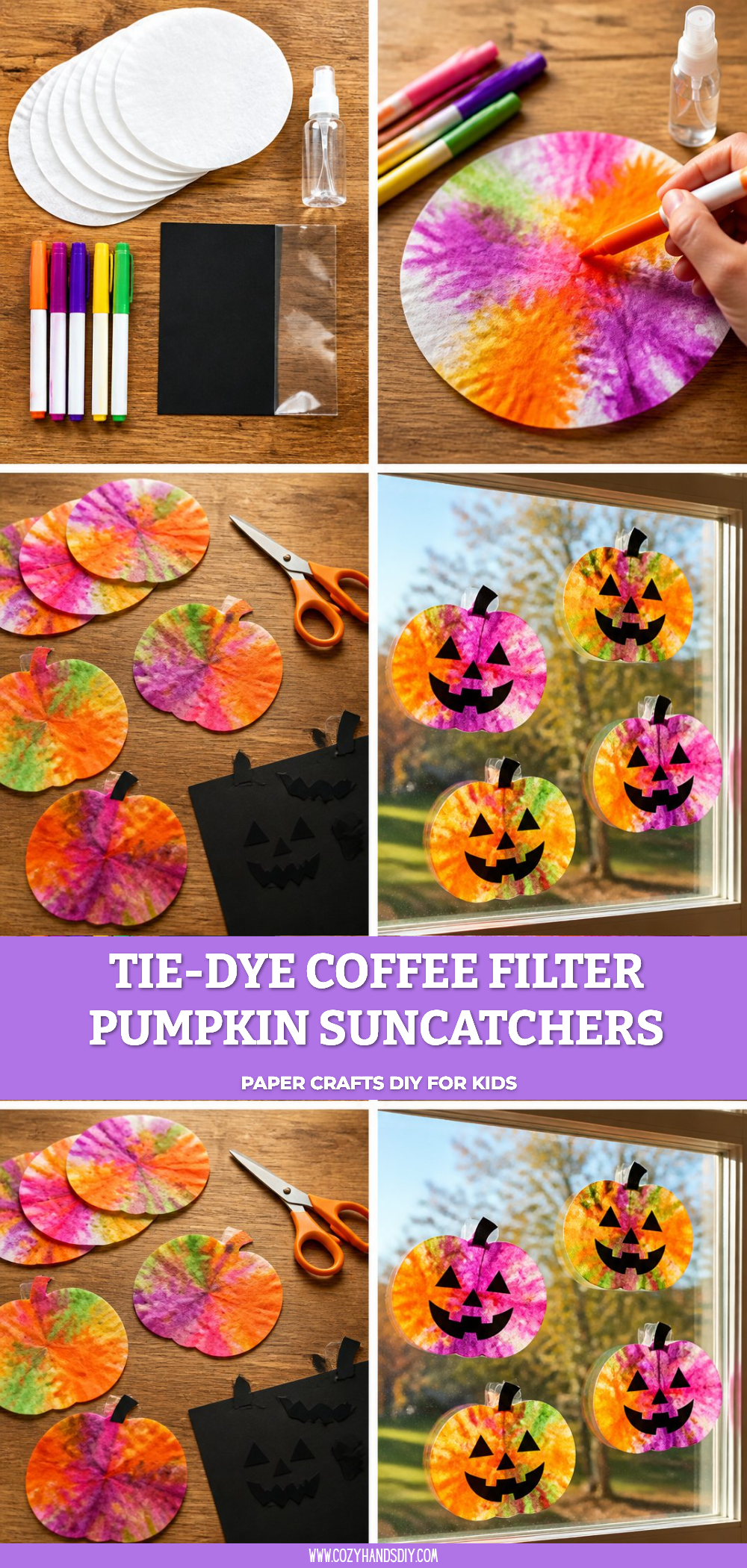 Tie-Dye Coffee Filter Pumpkin Suncatchers 6 Tie-Dye Coffee Filter Pumpkin Suncatchers