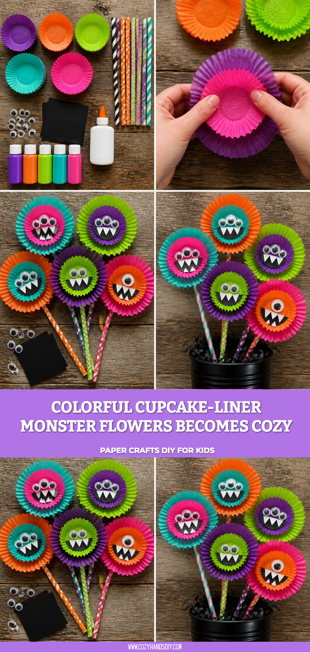 Colorful Cupcake-Liner Monster Flowers Becomes Cozy