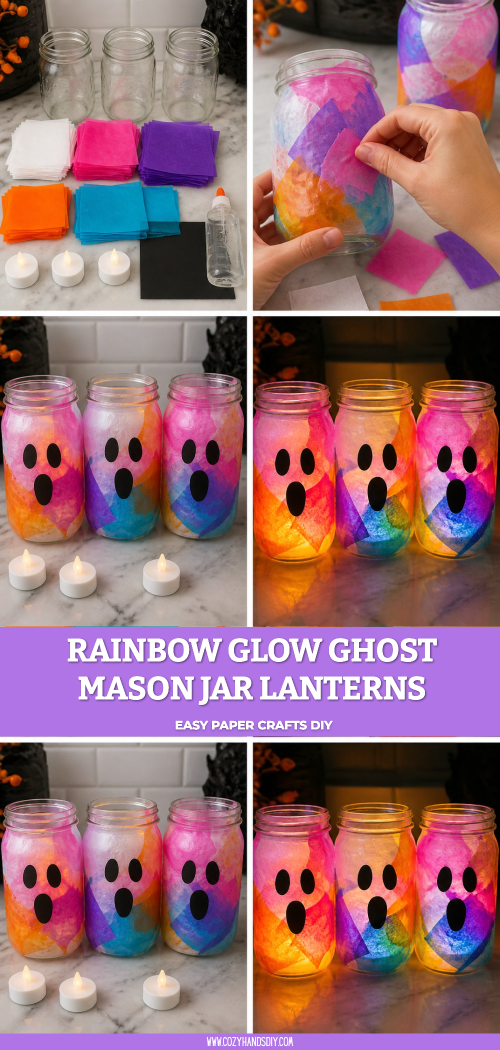 Rainbow Glow Ghost Mason Jar Lanterns