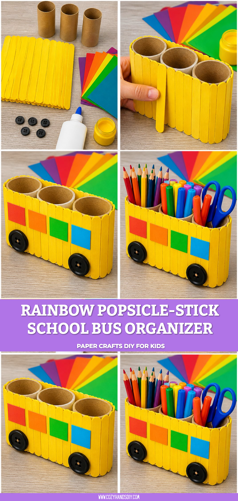 Rainbow Popsicle-Stick School Bus Organizer 6 Rainbow Popsicle-Stick School Bus Organizer