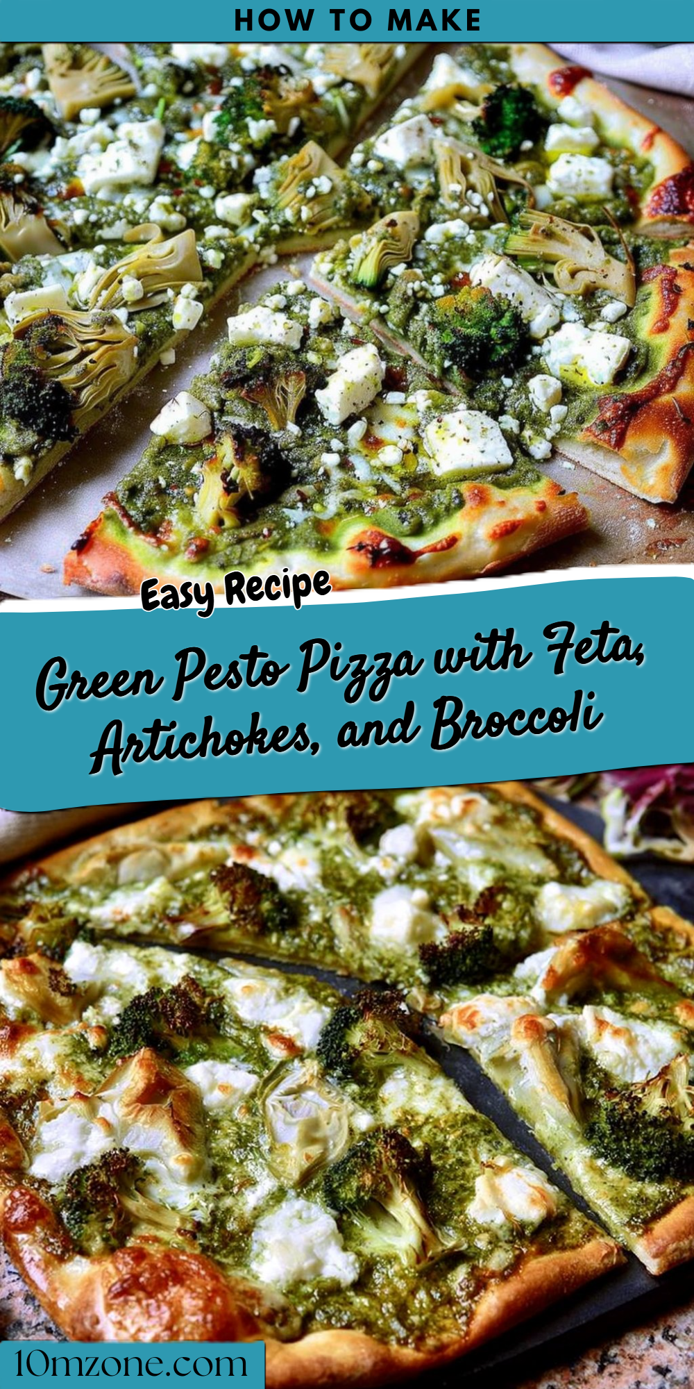 Green Pesto Pizza with Feta, Artichokes, and Broccoli