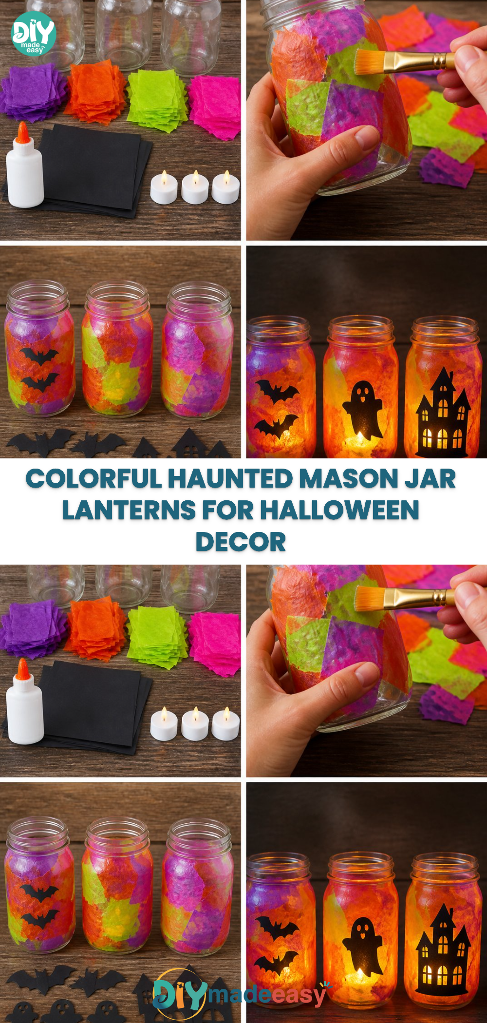 Colorful Haunted Mason Jar Lanterns for Halloween Decor 24 Colorful Haunted Mason Jar Lanterns for Halloween Decor