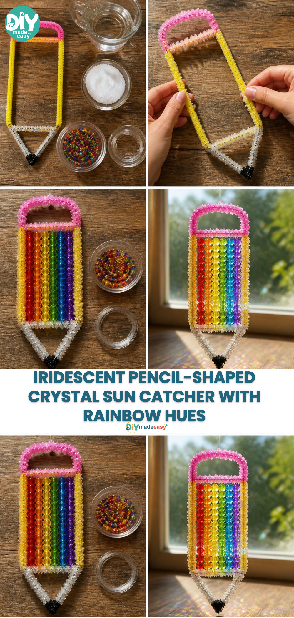 Iridescent Pencil-Shaped Crystal Sun Catcher with Rainbow Hues 19 Iridescent Pencil-Shaped Crystal Sun Catcher with Rainbow Hues