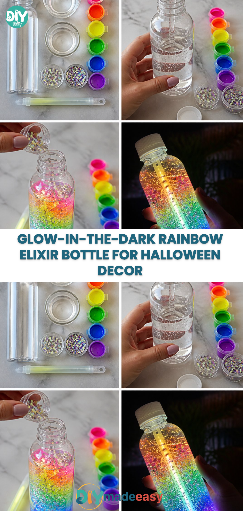 Glow-in-the-Dark Rainbow Elixir Bottle for Halloween Decor 24 Glow-in-the-Dark Rainbow Elixir Bottle for Halloween Decor