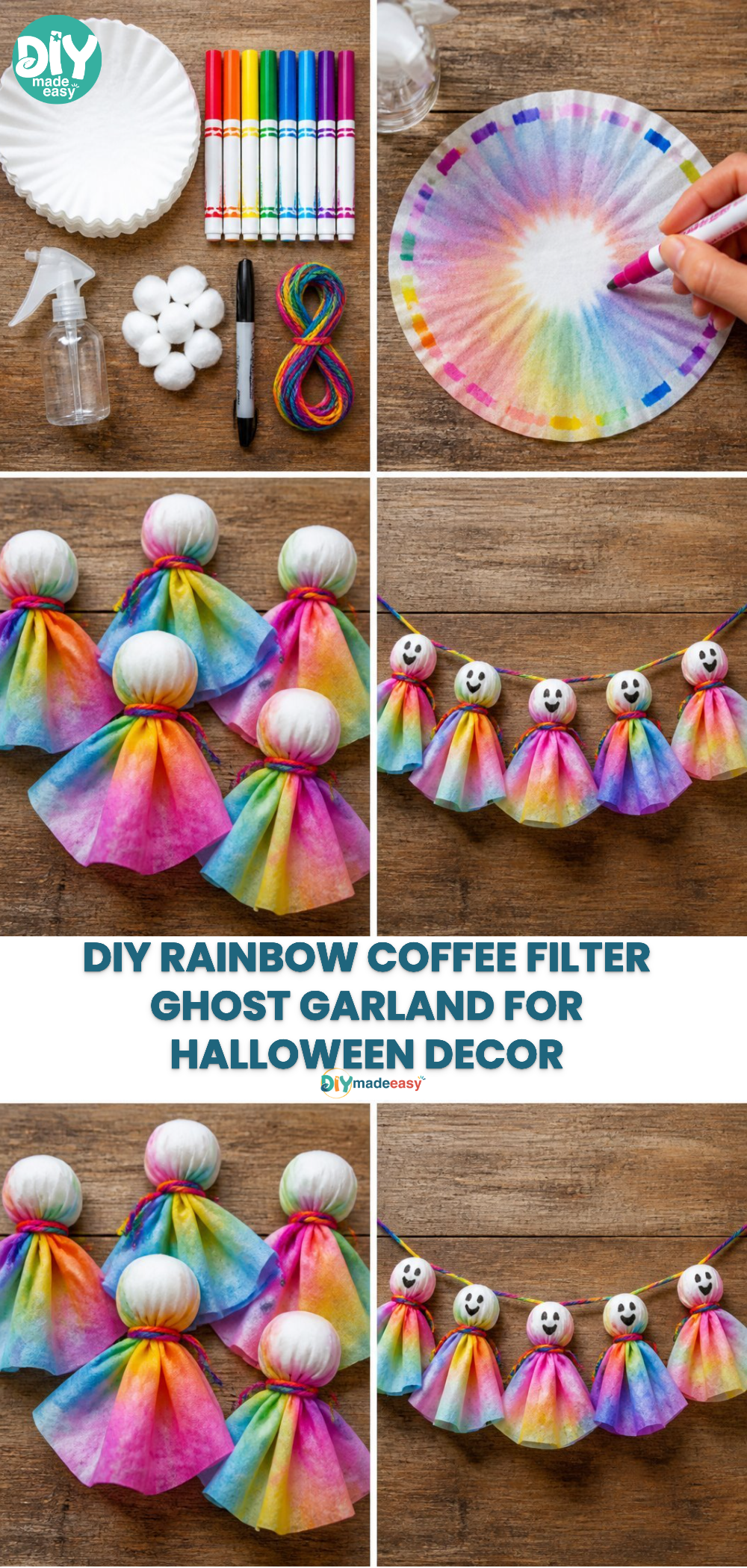 DIY Rainbow Coffee Filter Ghost Garland for Halloween Decor 19 DIY Rainbow Coffee Filter Ghost Garland for Halloween Decor