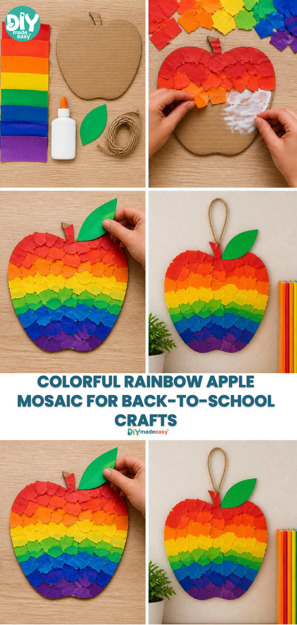 Colorful Rainbow Apple Mosaic for Back-to-School Crafts 20 Colorful Rainbow Apple Mosaic for Back-to-School Crafts