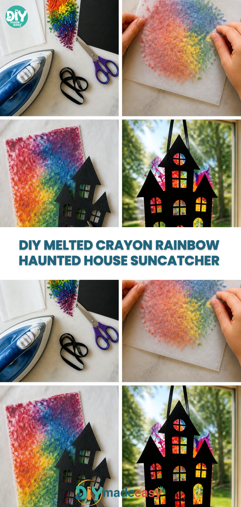 DIY Melted Crayon Rainbow Haunted House Suncatcher 26 DIY Melted Crayon Rainbow Haunted House Suncatcher