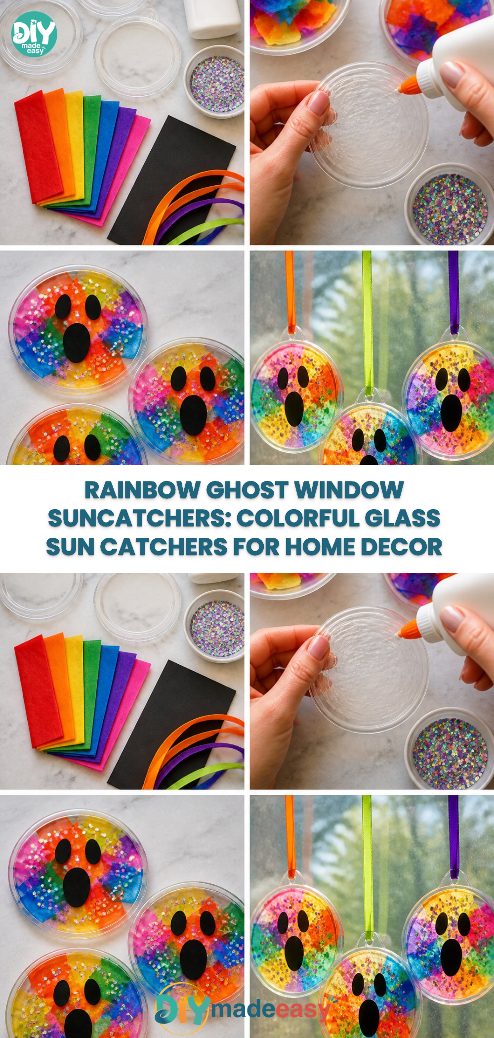 Rainbow Ghost Window Suncatchers: Colorful Glass Sun Catchers for Home Decor