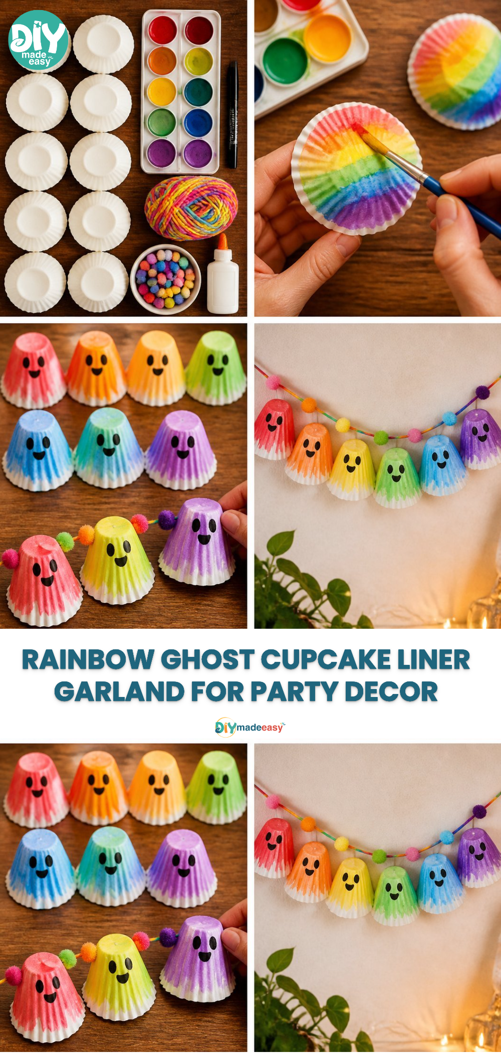 Rainbow Ghost Cupcake Liner Garland for Party Decor