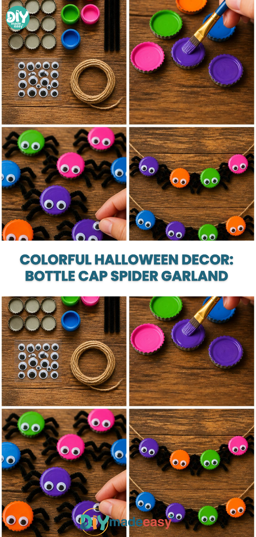 Colorful Halloween Decor: Bottle Cap Spider Garland 20 Colorful Halloween Decor: Bottle Cap Spider Garland