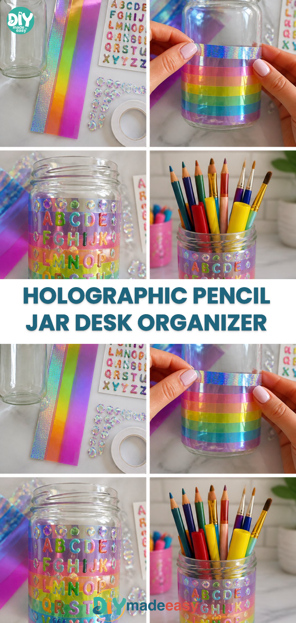 Holographic Pencil Jar Desk Organizer
