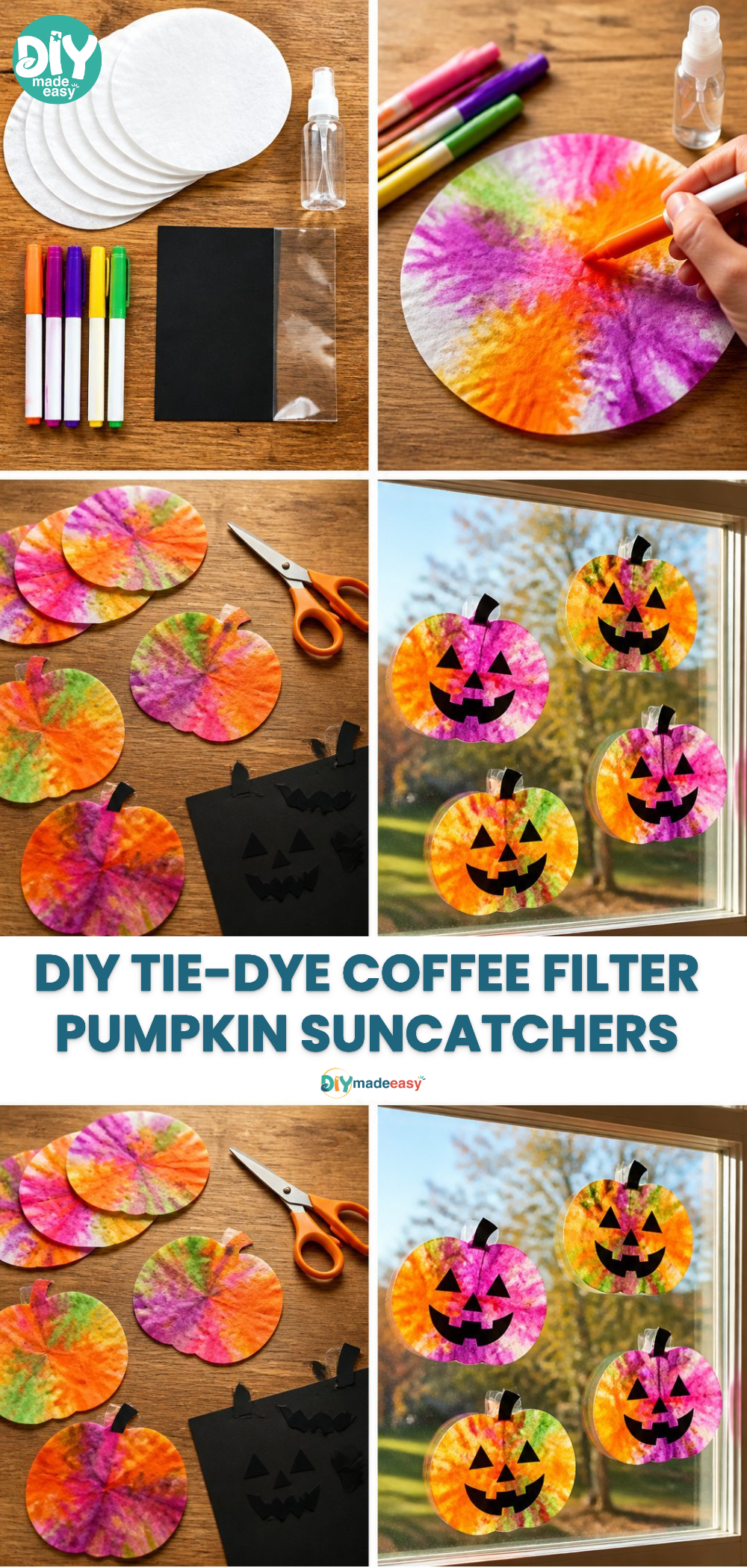 DIY Tie-Dye Coffee Filter Pumpkin Suncatchers 24 DIY Tie-Dye Coffee Filter Pumpkin Suncatchers