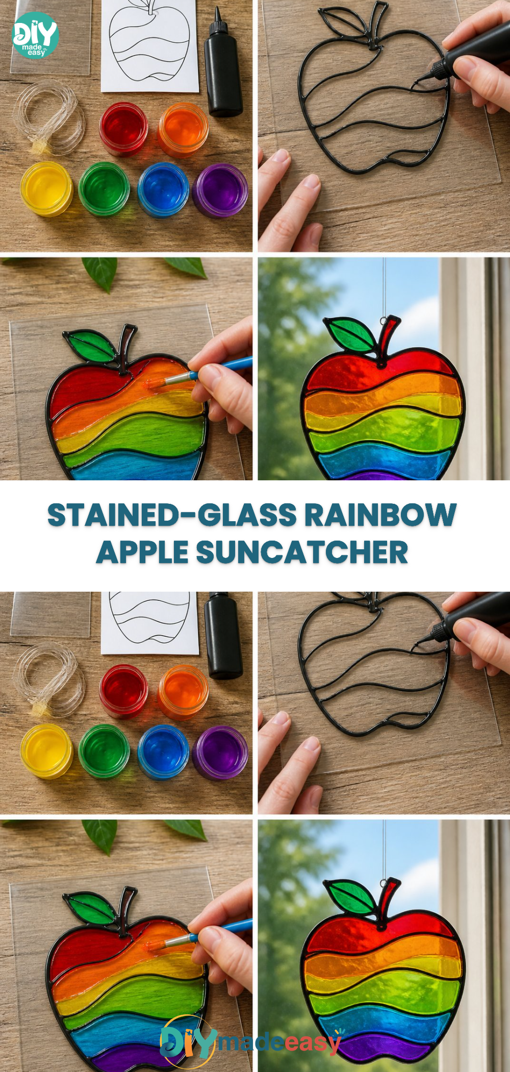 Stained-Glass Rainbow Apple Suncatcher