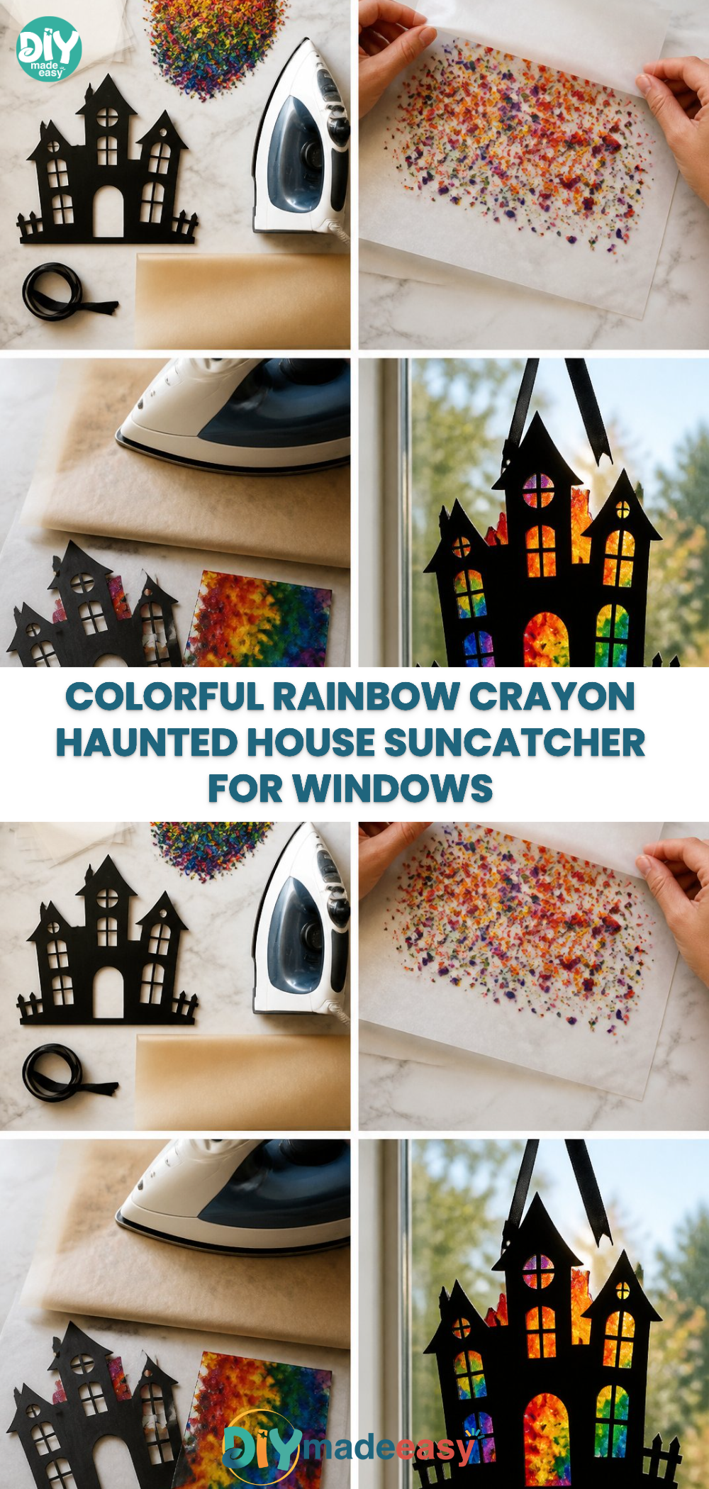Colorful Rainbow Crayon Haunted House Suncatcher for Windows 22 Colorful Rainbow Crayon Haunted House Suncatcher for Windows