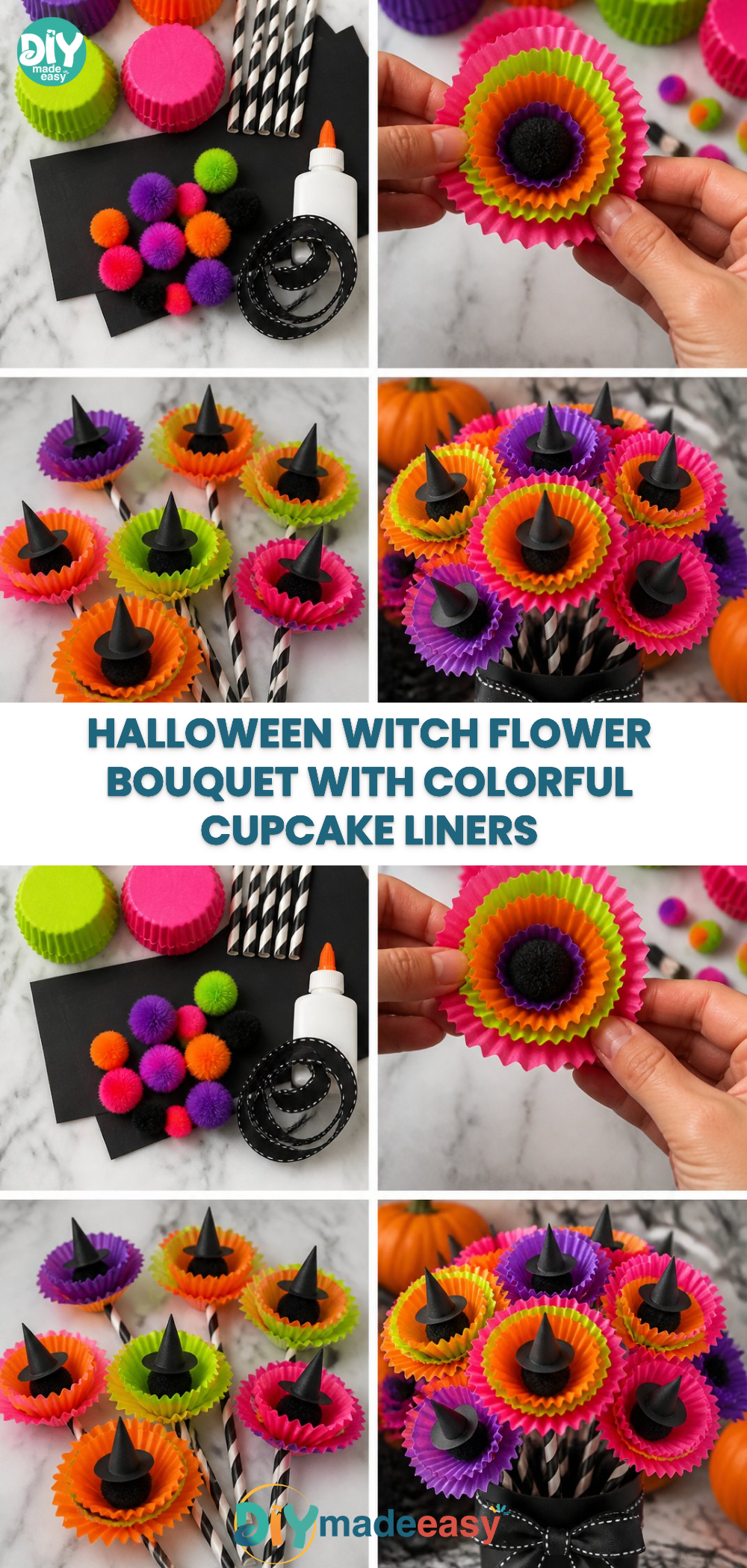 Halloween Witch Flower Bouquet with Colorful Cupcake Liners