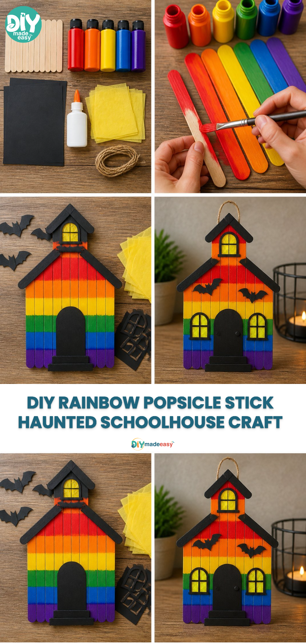 DIY Rainbow Popsicle Stick Haunted Schoolhouse Craft 23 DIY Rainbow Popsicle Stick Haunted Schoolhouse Craft