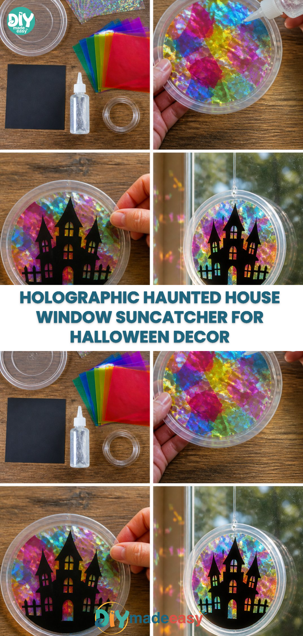 Holographic Haunted House Window Suncatcher for Halloween Decor 20 Holographic Haunted House Window Suncatcher for Halloween Decor