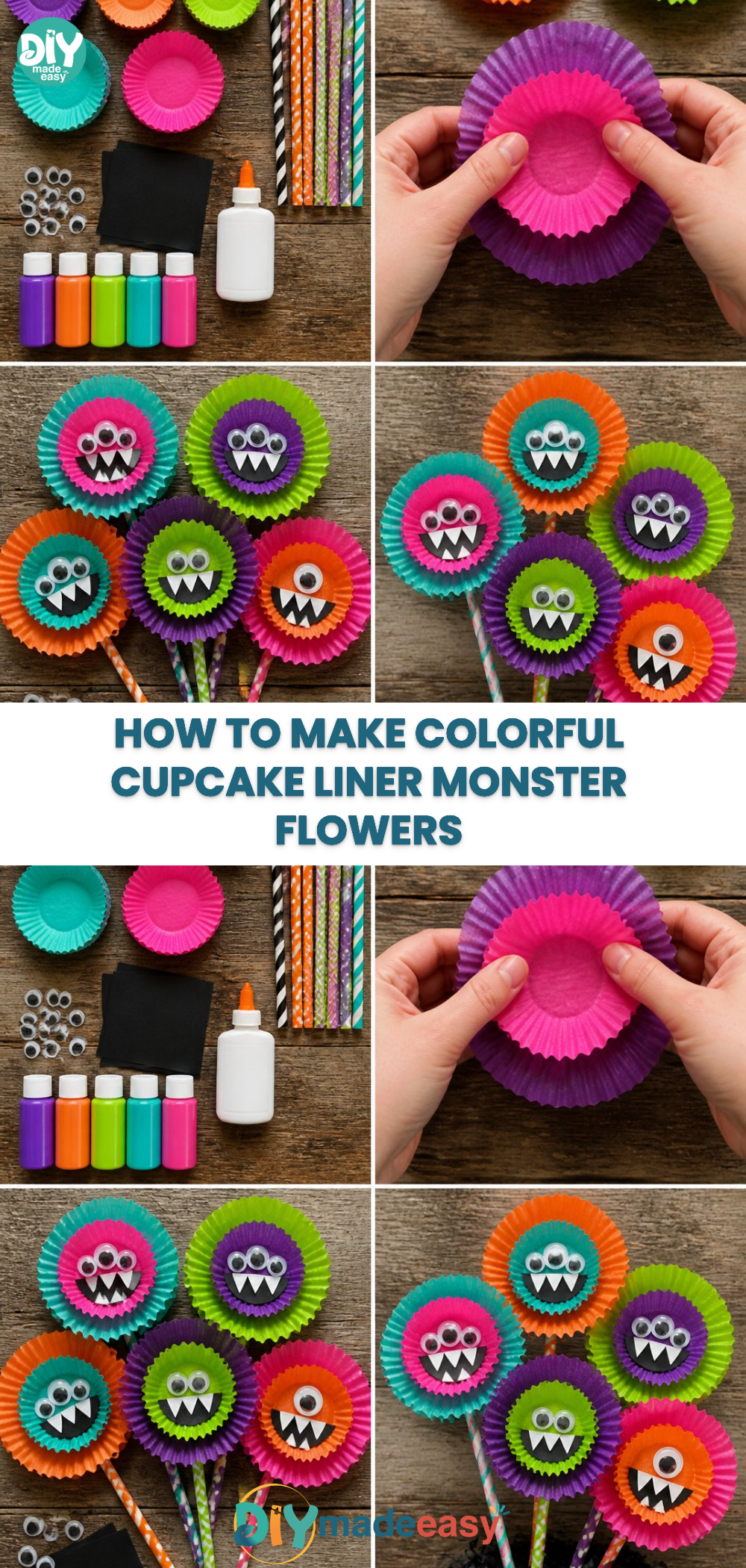 How to Make Colorful Cupcake Liner Monster Flowers 24 How to Make Colorful Cupcake Liner Monster Flowers