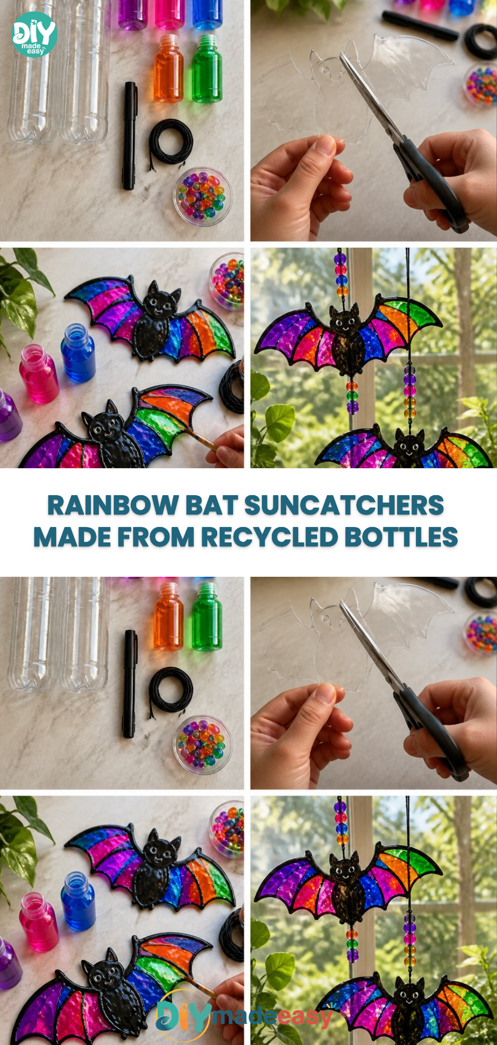 Rainbow Bat Suncatchers Made from Recycled Bottles 24 Rainbow Bat Suncatchers Made from Recycled Bottles