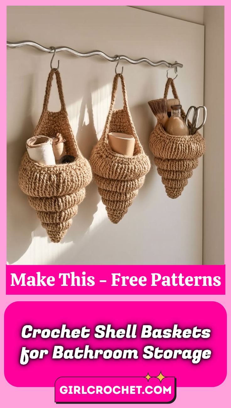 Crochet Shell Baskets for Bathroom Storage
