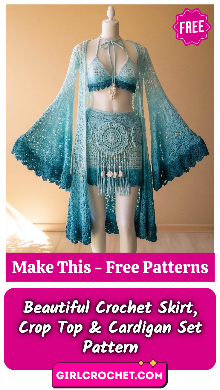 Beautiful Crochet Skirt, Crop Top & Cardigan Set Pattern