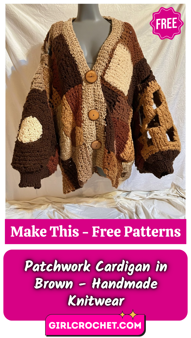 Patchwork Cardigan in Brown - Handmade Knitwear