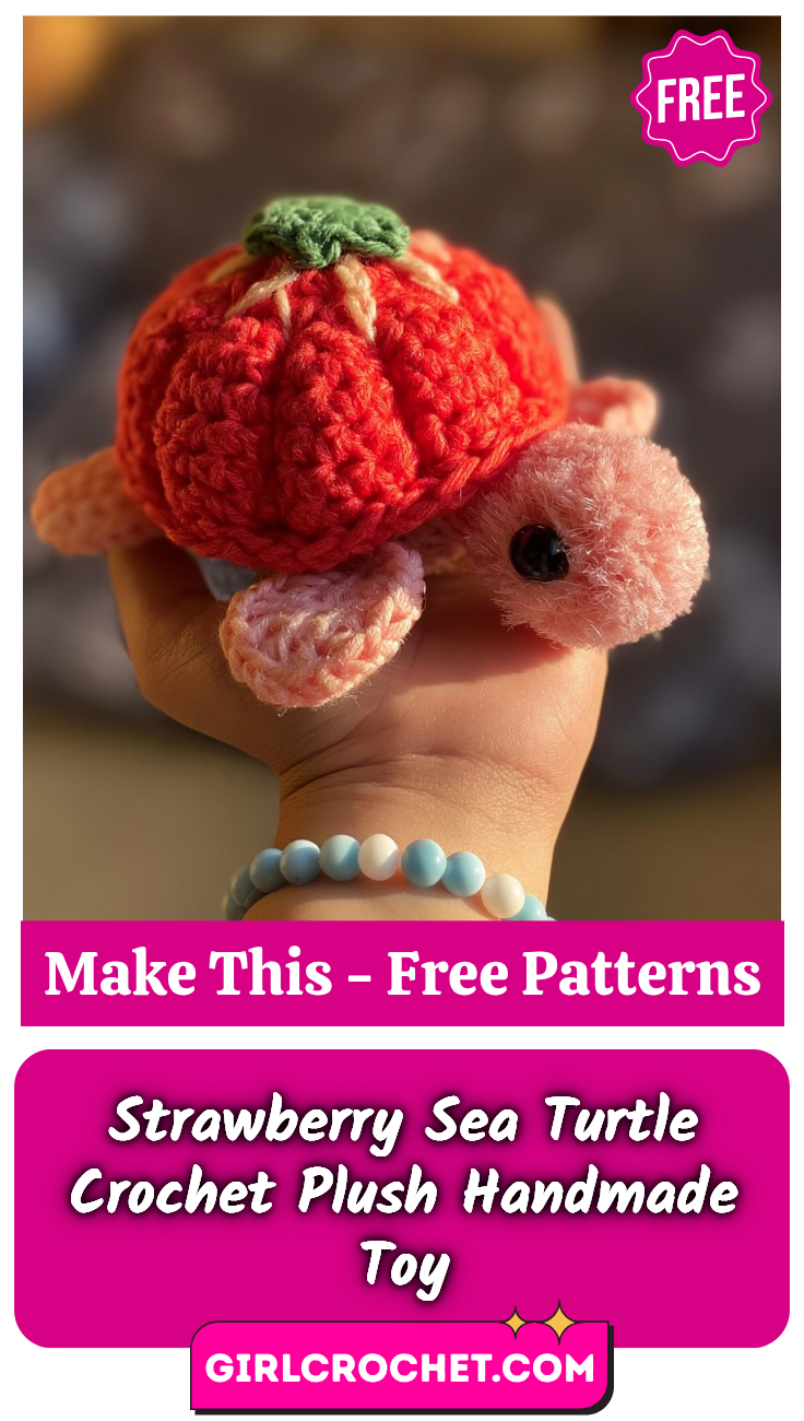 Strawberry Sea Turtle Crochet Plush Handmade Toy