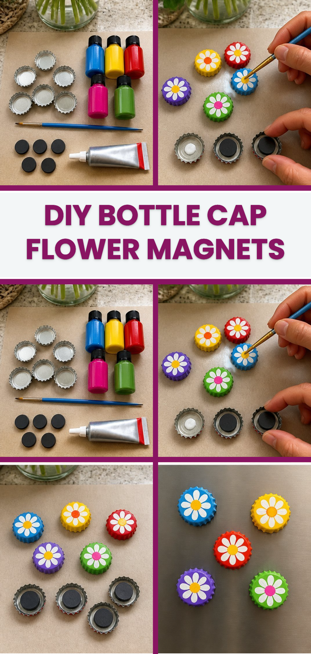 DIY Bottle Cap Flower Magnets 3 DIY Bottle Cap Flower Magnets