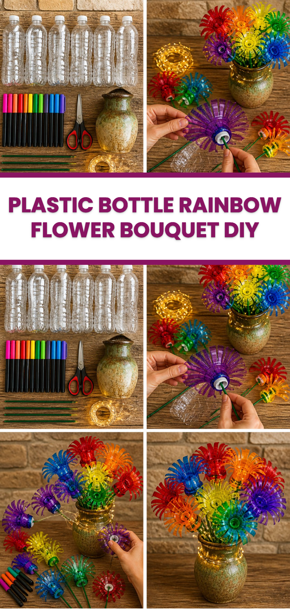 Plastic Bottle Rainbow Flower Bouquet DIY