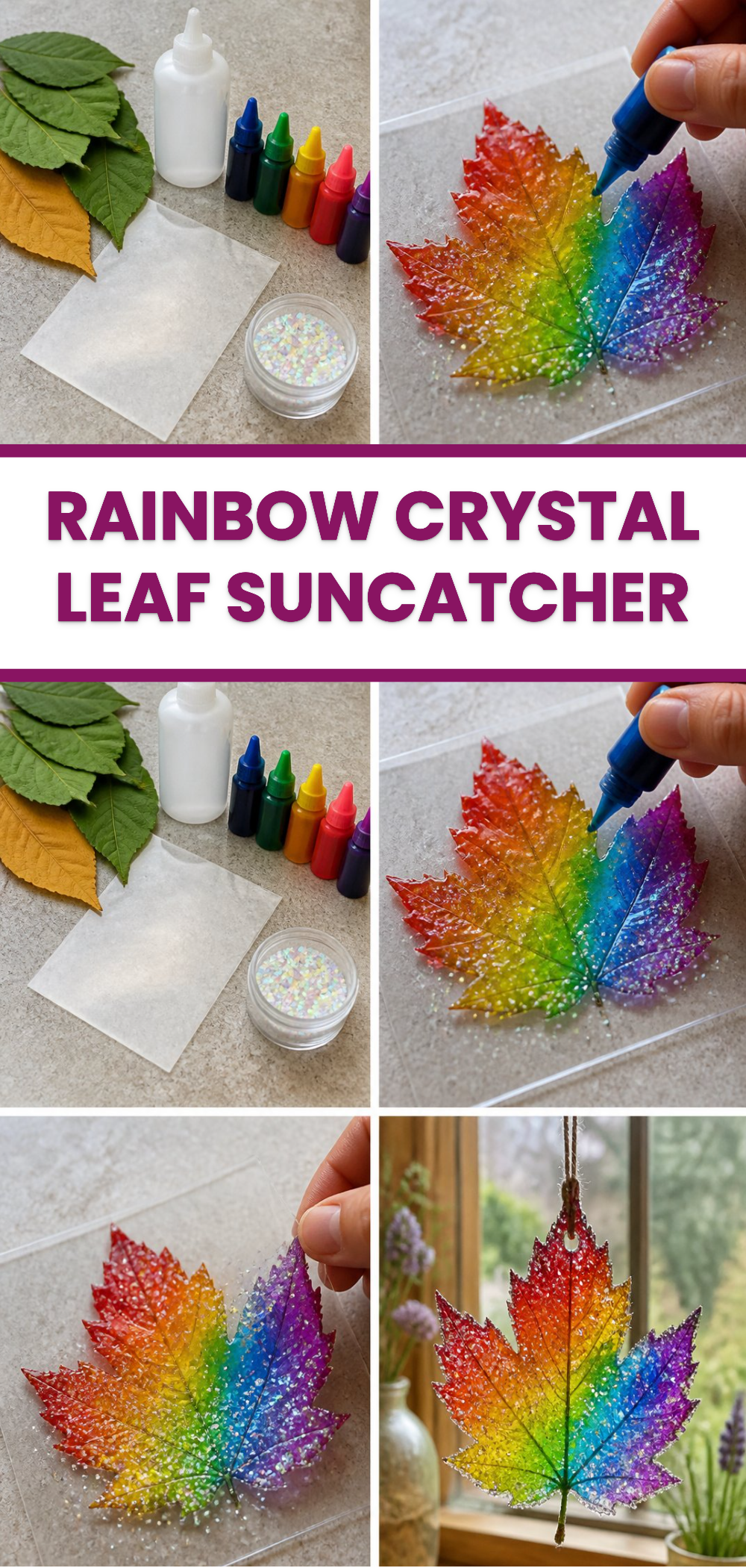 Rainbow Crystal Leaf Suncatcher