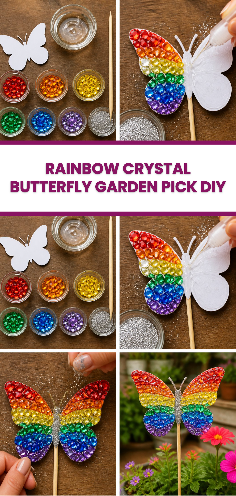 Rainbow Crystal Butterfly Garden Pick DIY 3 Rainbow Crystal Butterfly Garden Pick DIY