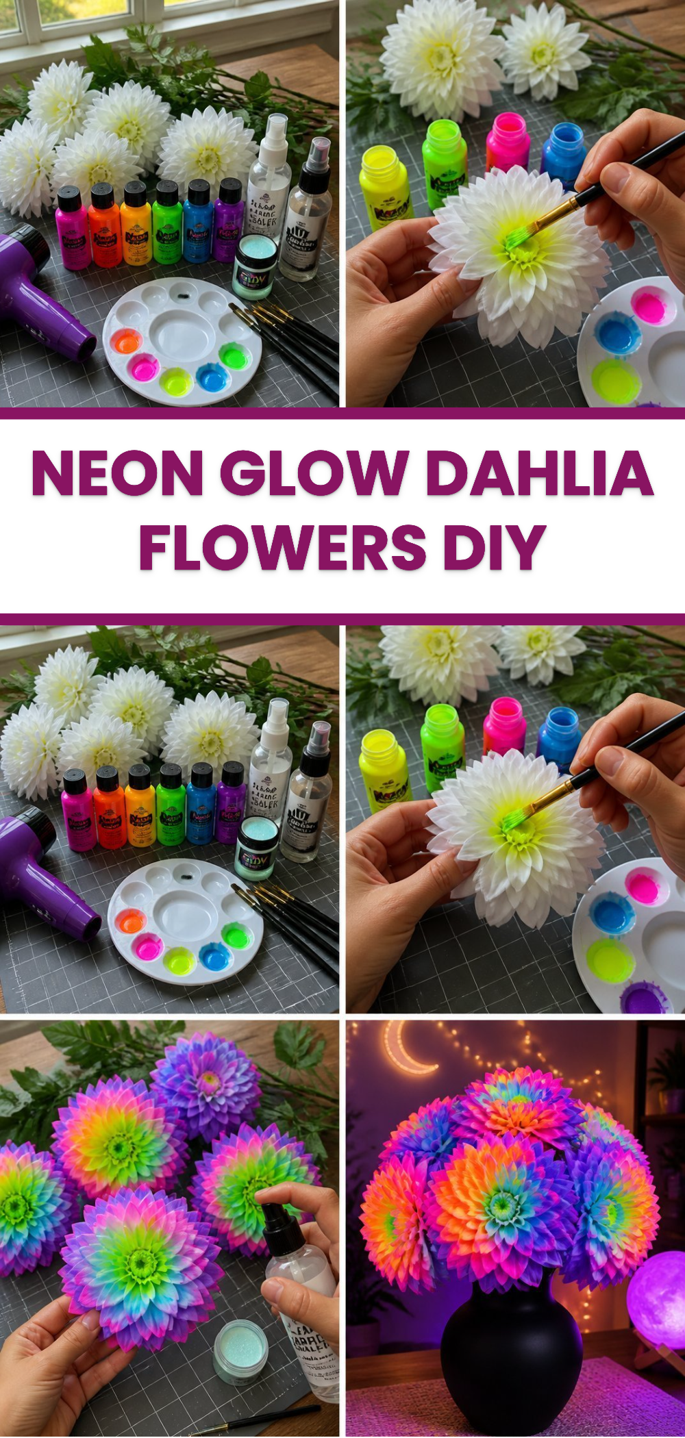 Neon Glow Dahlia Flowers DIY