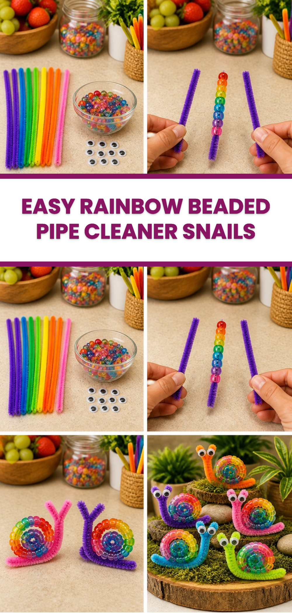 Easy Rainbow Beaded Pipe Cleaner Snails 3 Easy Rainbow Beaded Pipe Cleaner Snails