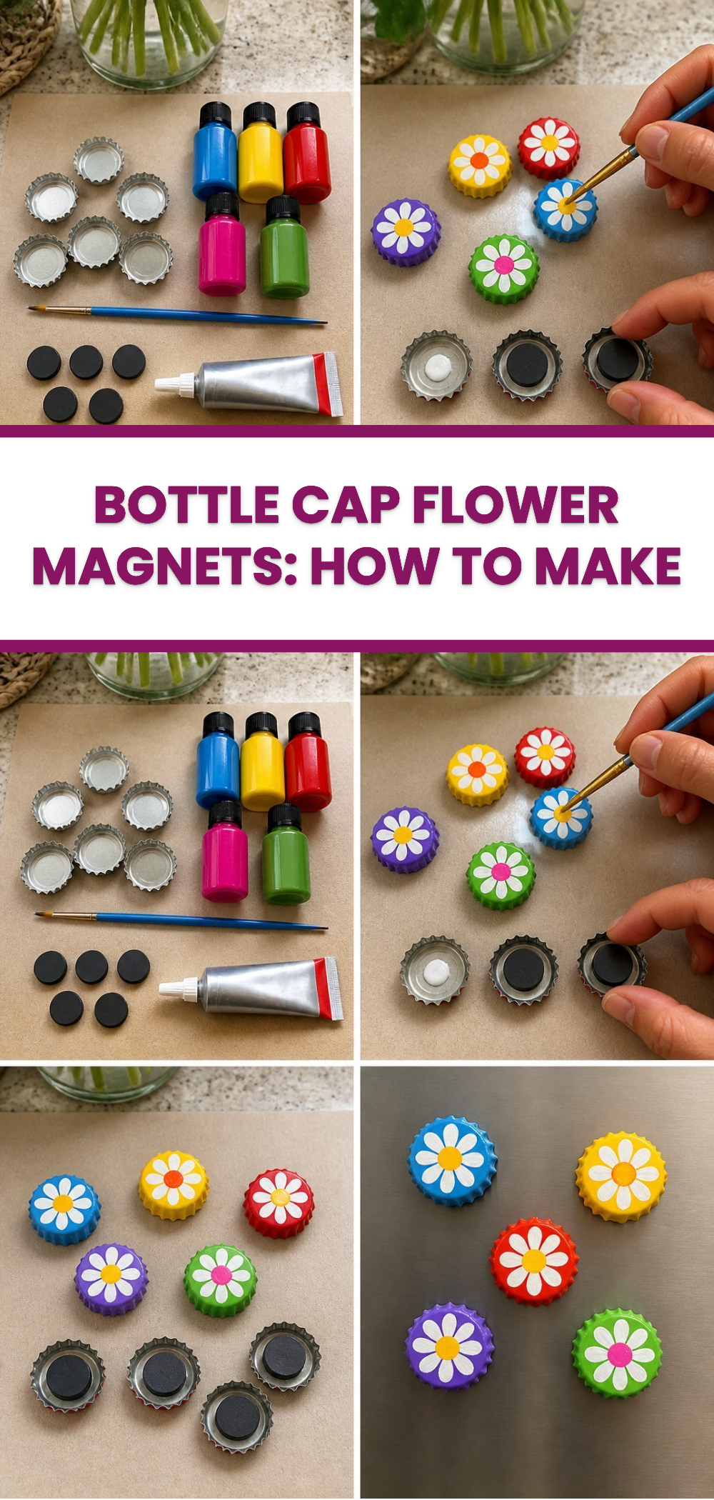 Bottle Cap Flower Magnets: How to Make 3 Bottle Cap Flower Magnets: How to Make